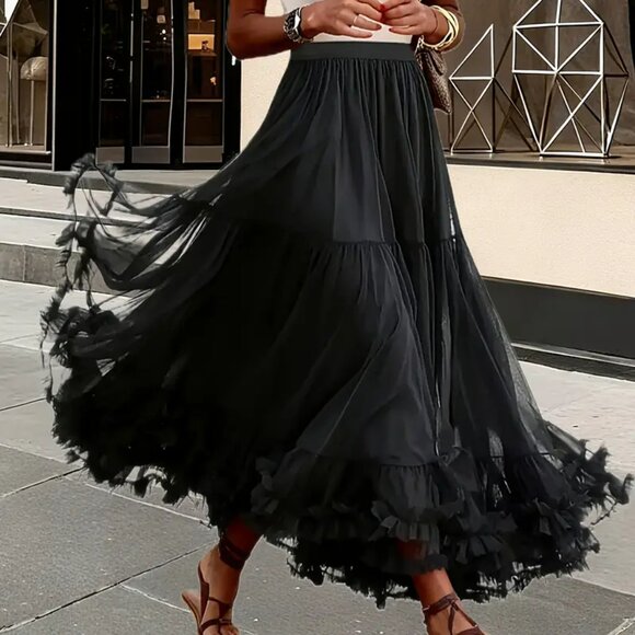 NEW! BOHO HIGH WAIST TULLE FULL SKIRT SZ M - Picture 4 of 4